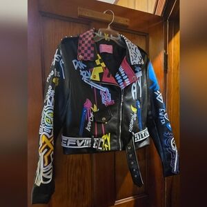 Vibrant Graphic Leather Jacket